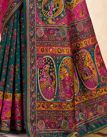 Elegant Green & Pink Printed Saree with Traditional Art Motifs | Festive & Ethnic Wear Saree