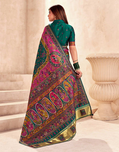 Elegant Green & Pink Printed Saree with Traditional Art Motifs | Festive & Ethnic Wear Saree