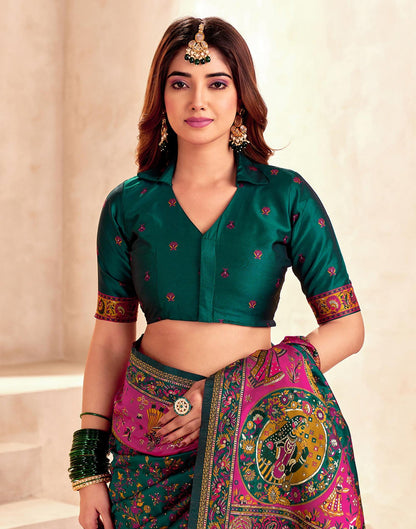 Elegant Green & Pink Printed Saree with Traditional Art Motifs | Festive & Ethnic Wear Saree