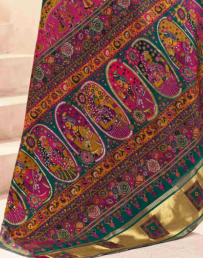 Elegant Green & Pink Printed Saree with Traditional Art Motifs | Festive & Ethnic Wear Saree