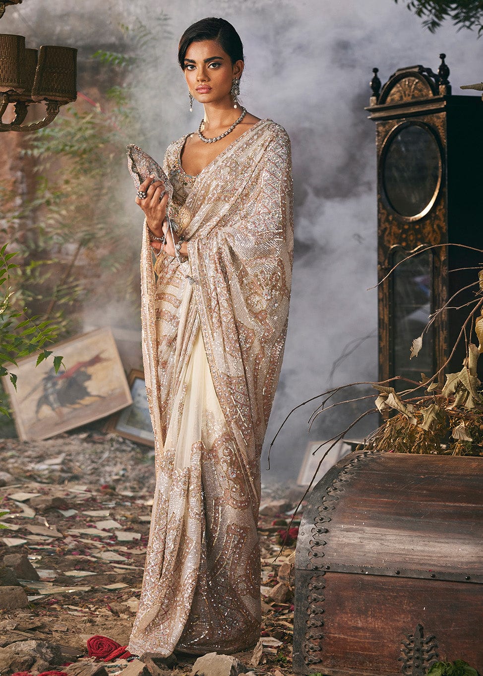 Pautri Couture Ivory Embellished Saree | Luxury Designer Wedding & Evening Wear