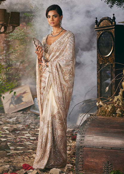 Pautri Couture Ivory Embellished Saree | Luxury Designer Wedding & Evening Wear