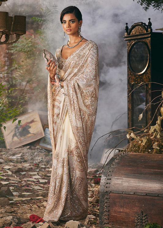 Pautri Couture Ivory Embellished Saree | Luxury Designer Wedding & Evening Wear