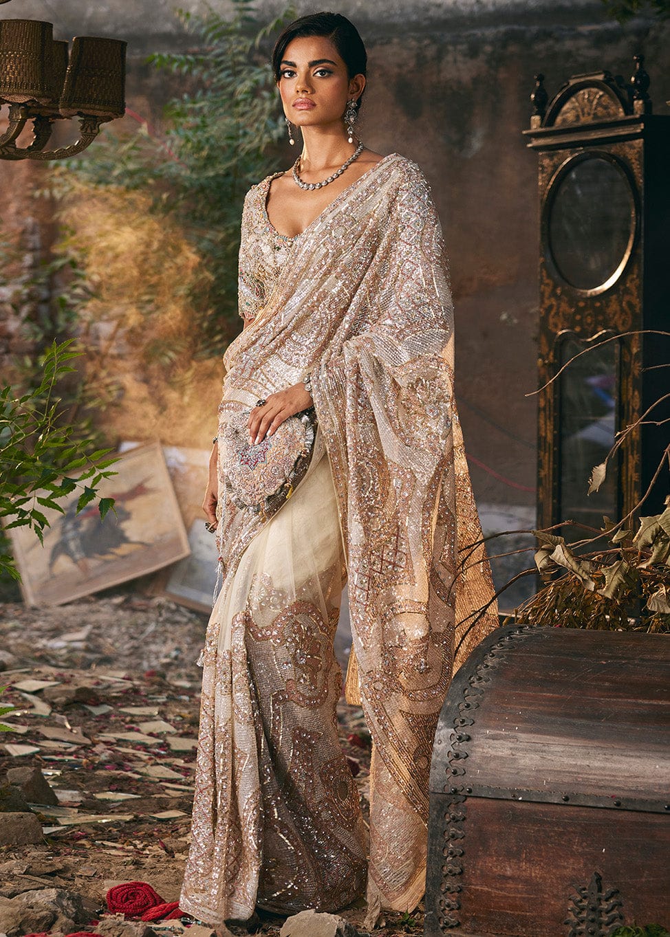 Pautri Couture Ivory Embellished Saree | Luxury Designer Wedding & Evening Wear