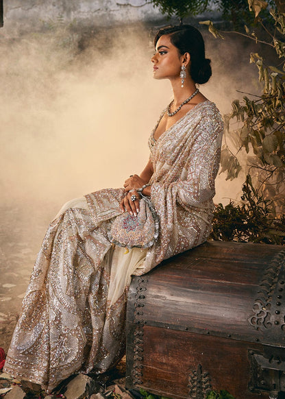 Pautri Couture Ivory Embellished Saree | Luxury Designer Wedding & Evening Wear
