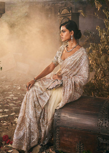 Pautri Couture Ivory Embellished Saree | Luxury Designer Wedding & Evening Wear
