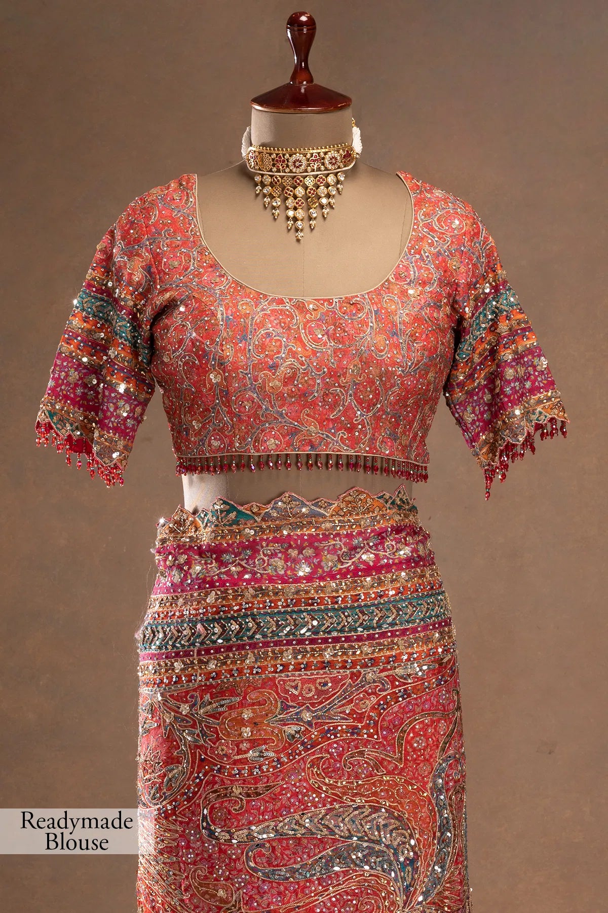 Pink Printed Crepe Designer Saree with Embroidered Readymade Blouse | Party Wear Saree